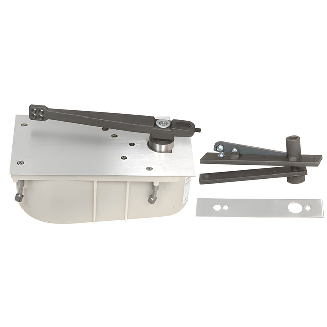 Rixson® Satin Chrome 28 Series Center-Hung Left Hand 90º Selective Hold Open Floor Mounted Closer - Complete Package