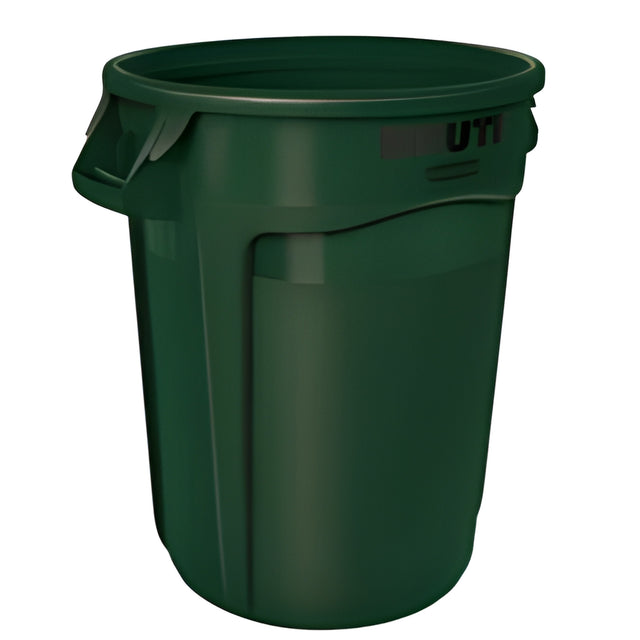 Rubbermaid Brute Vented Container, 32 Gal, Green, 32 Gallon