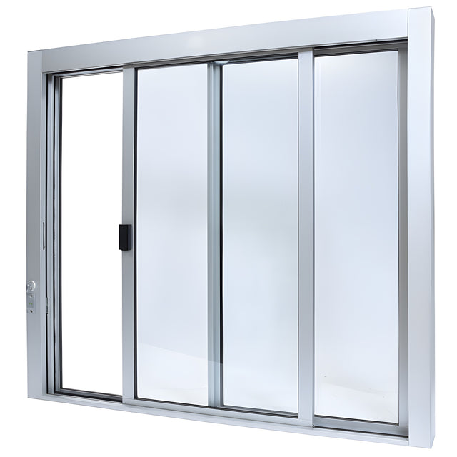 CRL Satin Anodized Standard Size Self-Closing Deluxe Service Window Glazed with Full Bottom Track