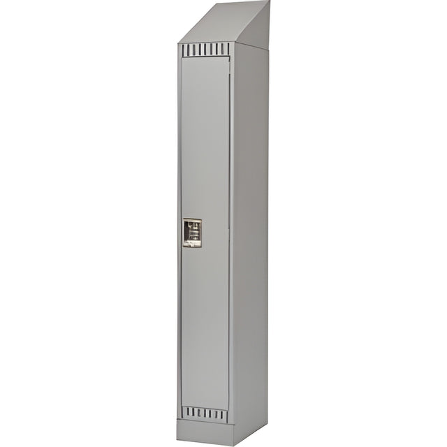 Single Tier Lockers with Slope Top and Recessed Base, Bank of 1, 12"x 18"x 86", Grey