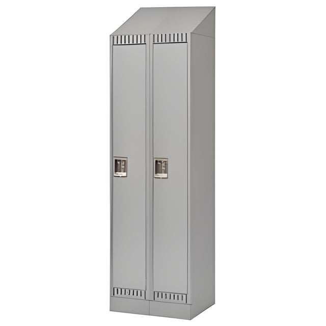Single Tier Lockers with Slope Top and Recessed Base, Bank of 2, 24"x 18"x 86", Grey