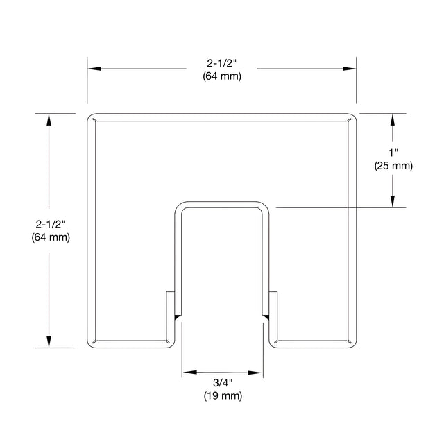 CRL Polished Stainless 2-1/2" Square Crisp Corner Cap Rail for 1/2" (12 mm) to 5/8" (16 mm) Glass Custom Length