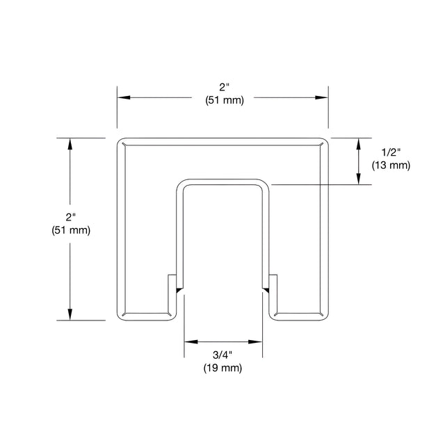 CRL Polished Stainless 2" Square Crisp Corner Cap Rail for 1/2" (12 mm) to 5/8" (16 mm) Glass Custom Length