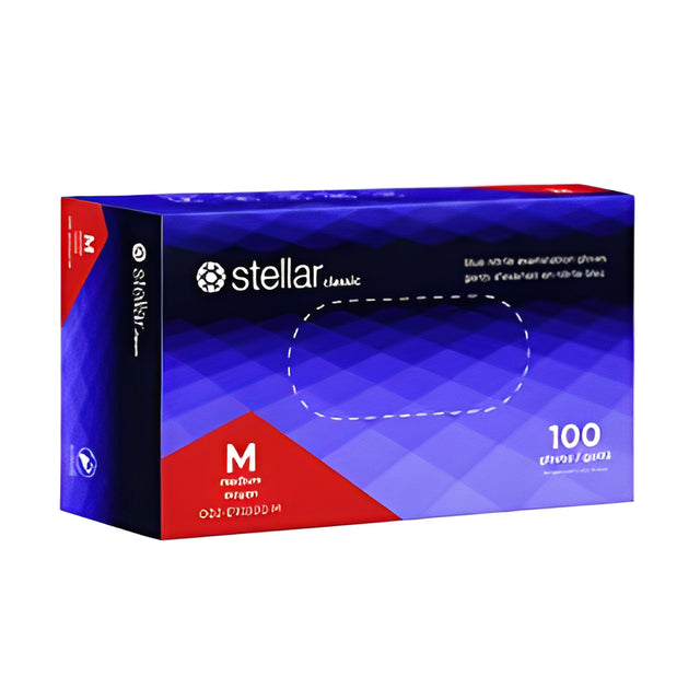 Stellar Classic Nitrile Gloves, Blue, PF, Medium – 100/Box