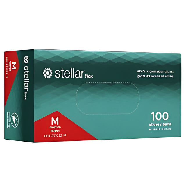 Stellar Flex Nitrile Examination Gloves, Natural Colour, PF, Medium – 100/Box