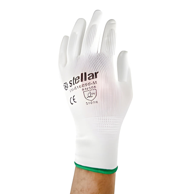 Stellar PU Coated Nylon Gloves, White, Sz 07 (Small) – 12 Pairs/Bag