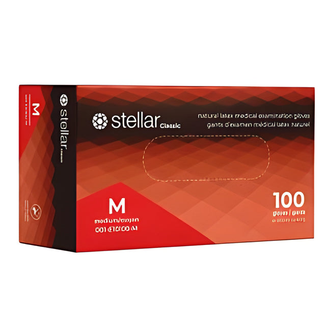 Stellar Latex Exam Gloves, PF, Medium – 100/Box