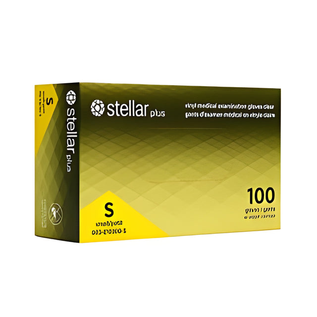 Stellar Plus Clear Vinyl Gloves, PF, Clear, Small – 100/Box