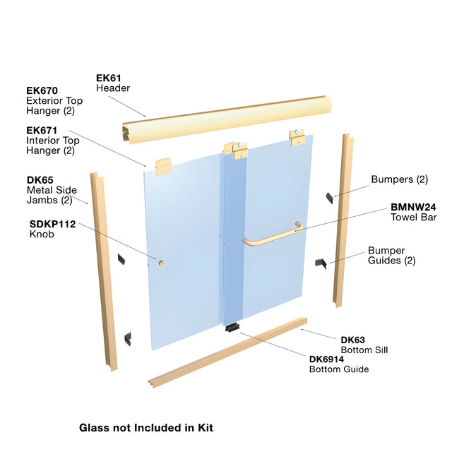 CRL Brite Gold Anodized 60" x 72" Suite "EK" Series Shower Door Kit