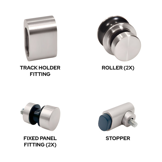 CRL Brushed Stainless Steel Replacement Rollers, Fixed Panels, Wall Bracket & Stopper for Tofino Sliding Shower Door System
