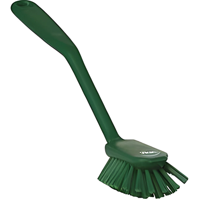 Vikan Dish Brush with Scraper, Medium Bristles, 11" Long, Green- 1 Ea