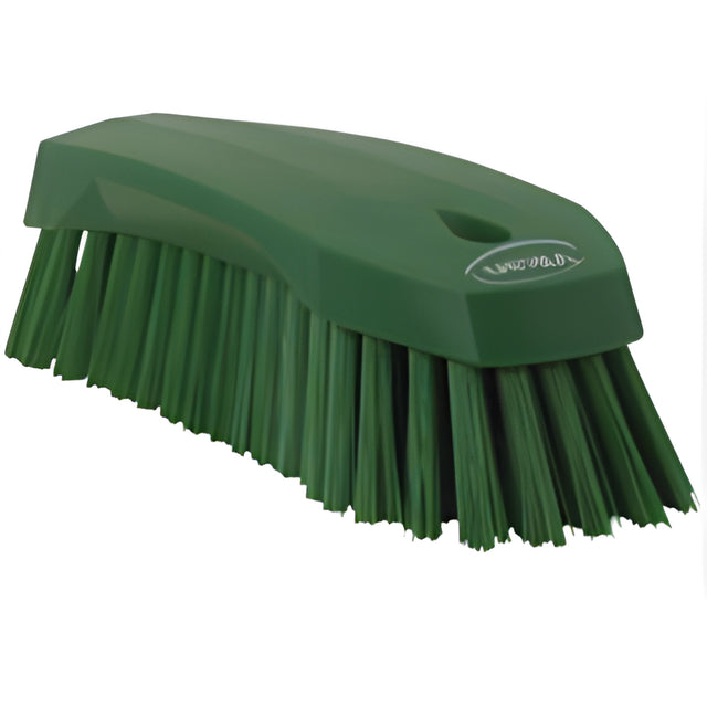 Vikan Large Angled Hand Brush, Stiff Bristles, 8" Long, Green – 1 Ea