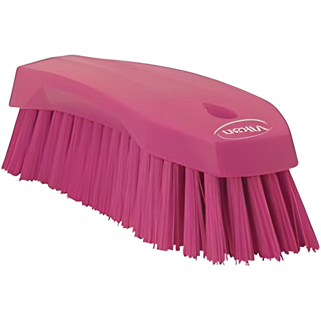 Vikan Large Angled Hand Brush, Stiff Bristles, 8" Long, Pink – 1 Ea