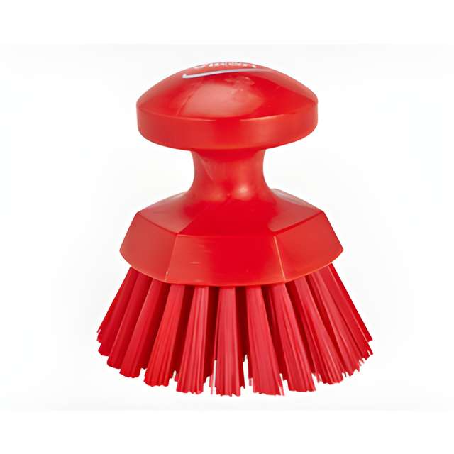 Vikan Round Hand Brush, Stiff Bristles, 5" Long, Red