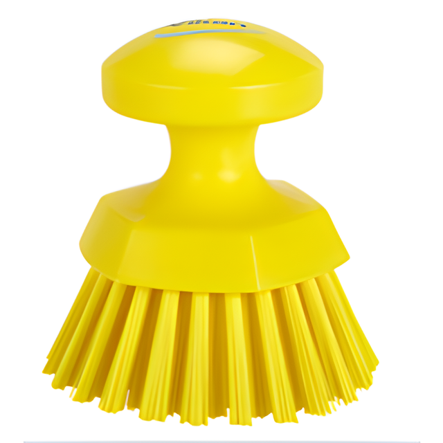 Vikan Round Hand Brush, Stiff Bristles, 5" Long, Yellow