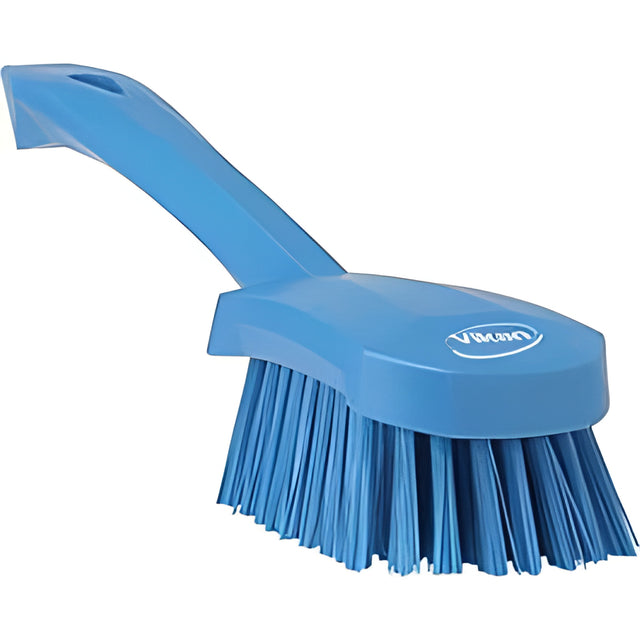 Vikan Short-Handled Churn Brush, Stiff Bristles, 10" Long, Blue – 1 Ea