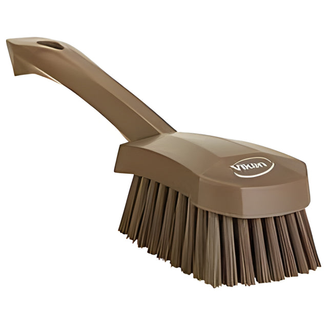 Vikan Short-Handled Churn Brush, Stiff Bristles, 10" Long, Brown – 1 Ea