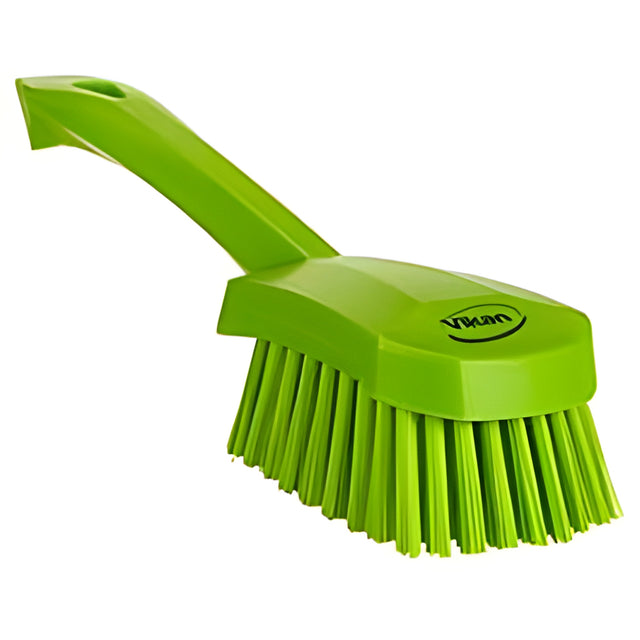 Vikan Short-Handled Churn Brush, Stiff Bristles, 10" Long, Lime – 1 Ea