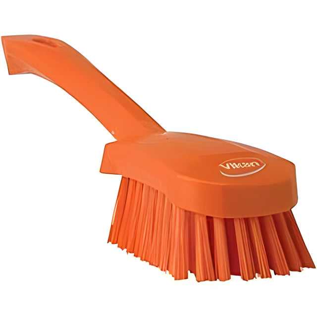 Vikan Short-Handled Churn Brush, Stiff Bristles, 10" Long, Orange – 1 Ea