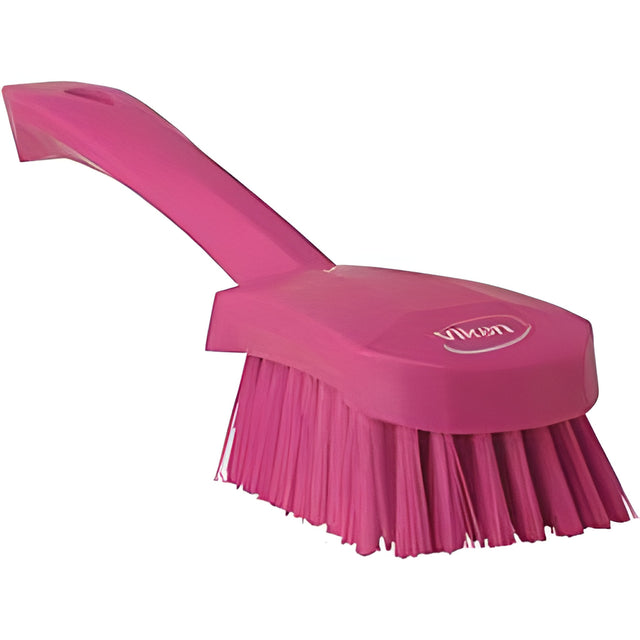 Vikan Short-Handled Churn Brush, Stiff Bristles, 10" Long, Pink – 1 Ea