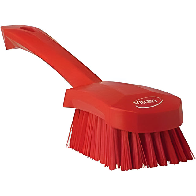 Vikan Short-Handled Churn Brush, Stiff Bristles, 10" Long, Red – 1 Ea