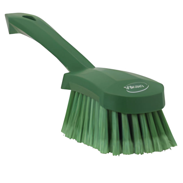 Vikan Short-Handled Washing Churn Brush, Soft Bristles, 10" Long, Green – 1 Ea