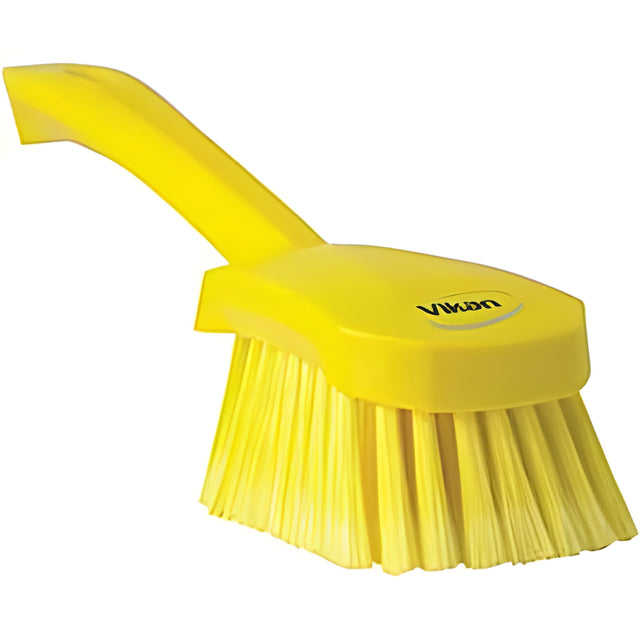 Vikan Short-Handled Washing Churn Brush, Soft Bristles, 10" Long, Yellow – 1 Ea