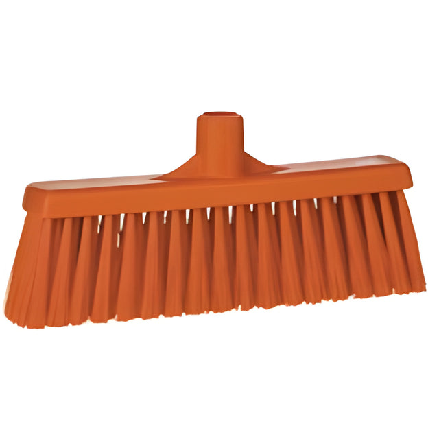 Vikan Upright Broom Head, Medium Bristles, 12", Polyester, Orange