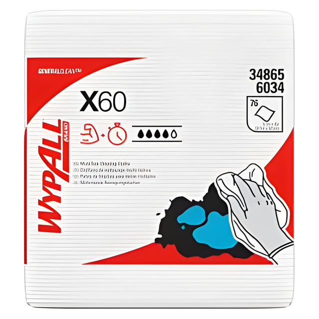 Wypall 34865 WypAll GeneralClean X60 Multi-Task Cleaning Cloths, White, 76 Sheets / Pack- 12 Packs / Case