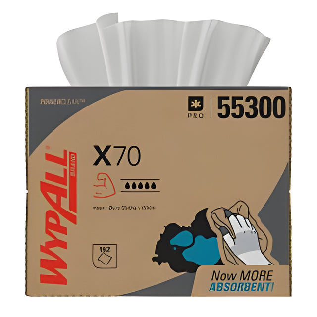 Wypall 55300 PowerClean X70 Medium Duty Cloth, White – 200 Sheets/Box