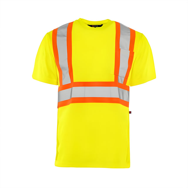 Short Sleeved Traffic T-Shirt, Polyester, Yellow, 4" Reflective Tape, 3X Large