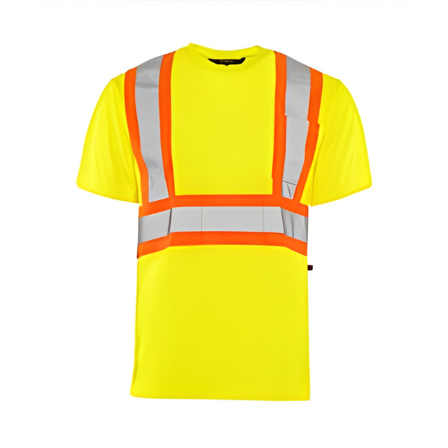 Short Sleeved Traffic T-Shirt, Polyester, Yellow, 4" Reflective Tape, 4X Large