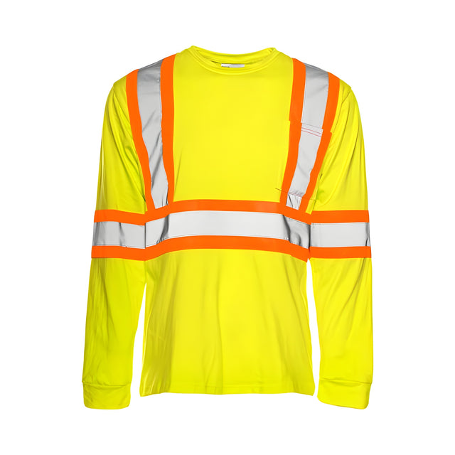 Long Sleeved Traffic T-Shirt, Cotton, Yellow, 4" Reflective Tape, 4XL
