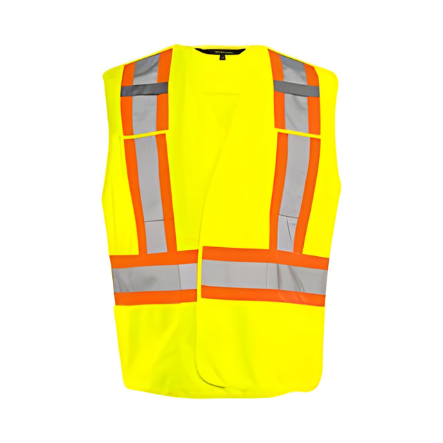 5 Pt. Tearaway Solid Traffic Vest, 4" Reflective Tape, 4 Pockets, Yellow, 2XL /3XL