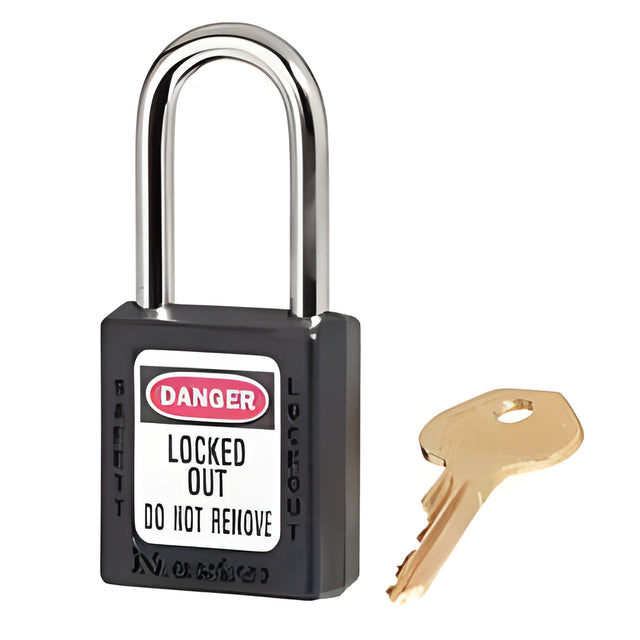 Zenex Thermoplastic Safety Padlock, 1-1/2in (38mm) Wide with 1-1/2in (38mm) Shackle, Black