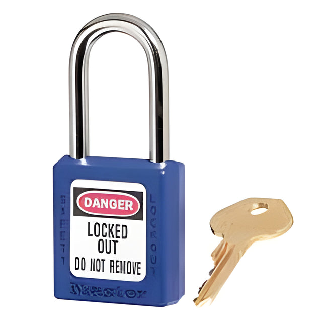 Zenex Thermoplastic Safety Padlock, 1-1/2in (38mm) Wide with 1-1/2in (38mm) Shackle, Blue