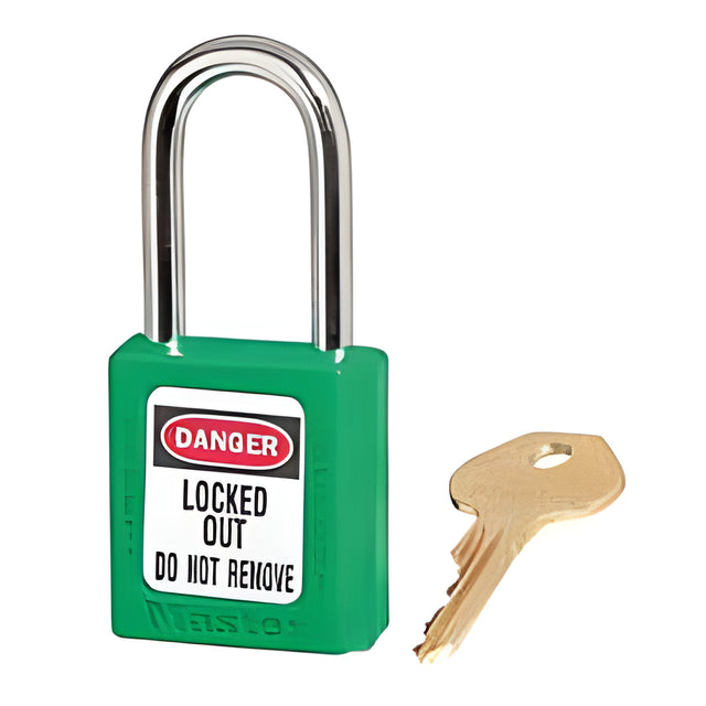 Zenex Thermoplastic Safety Padlock, 1-1/2in (38mm) Wide with 1-1/2in (38mm) Shackle, Green