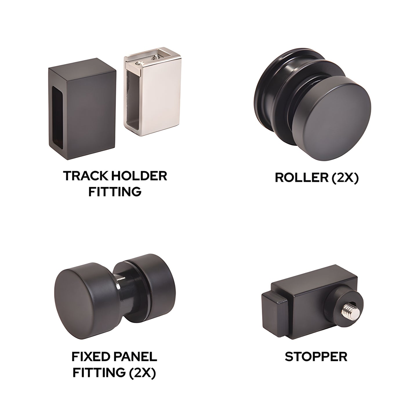Cavoli CAVHDWKMBL matte black stainless steel replacement kit - two rollers, fixed fittings, wall bracket and stopper.