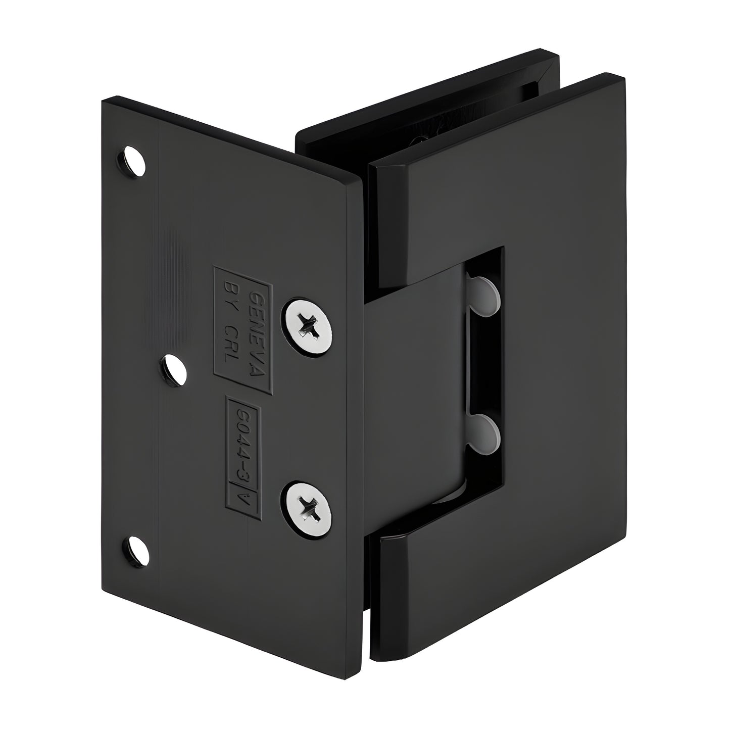 Matte black solid brass frameless shower door hinge (Melbourne MEL044MBL), wall-mount, self-centering, fits 8-12mm glass