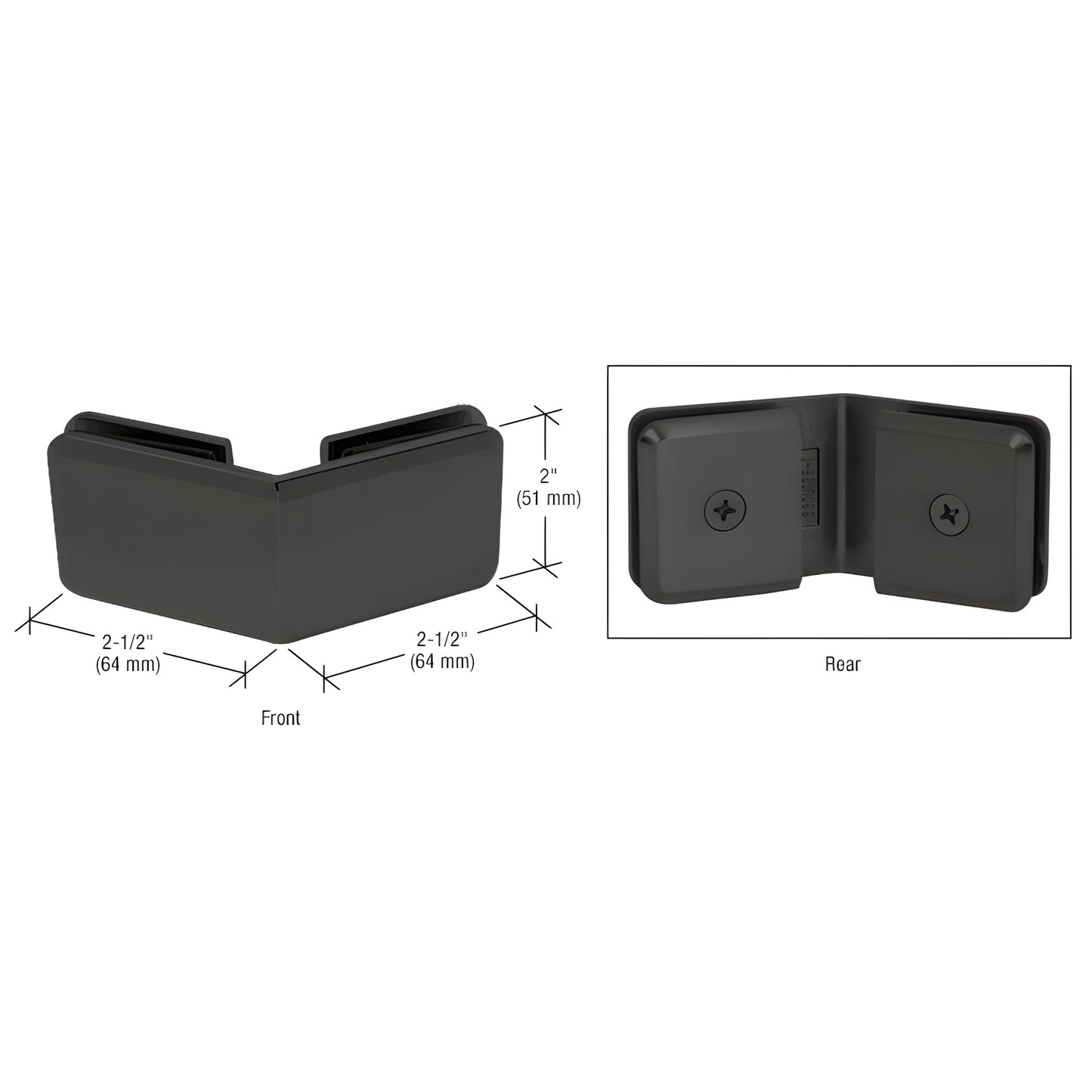 BGC135MBL matte black 135 beveled brass glass-to-glass clamp for 3/8-1/2" (10-12mm) frameless shower panels.