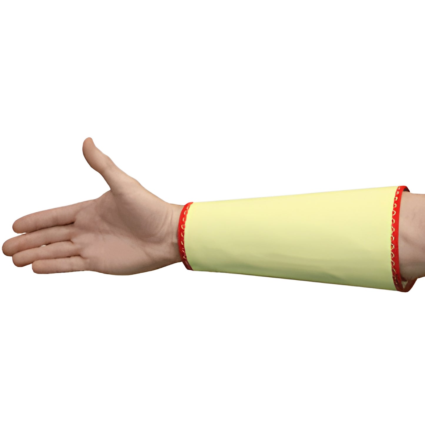 Yellow cut-resistant forearm wristlet with red trim, 7 in, ANSI Level 4 protection (pair, SKU S01KZ7)