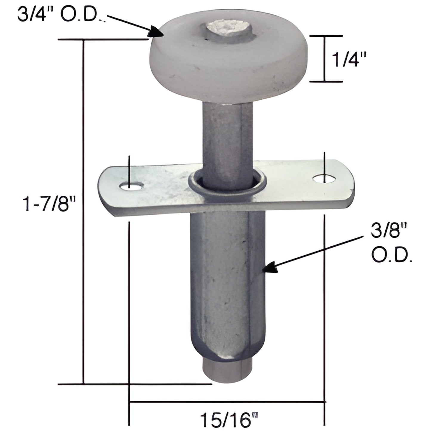 CRL N6611 top guide roller for bi fold doors - steel base with 3/4 nylon wheel, 3/8 pivot, 1 7/8 length.