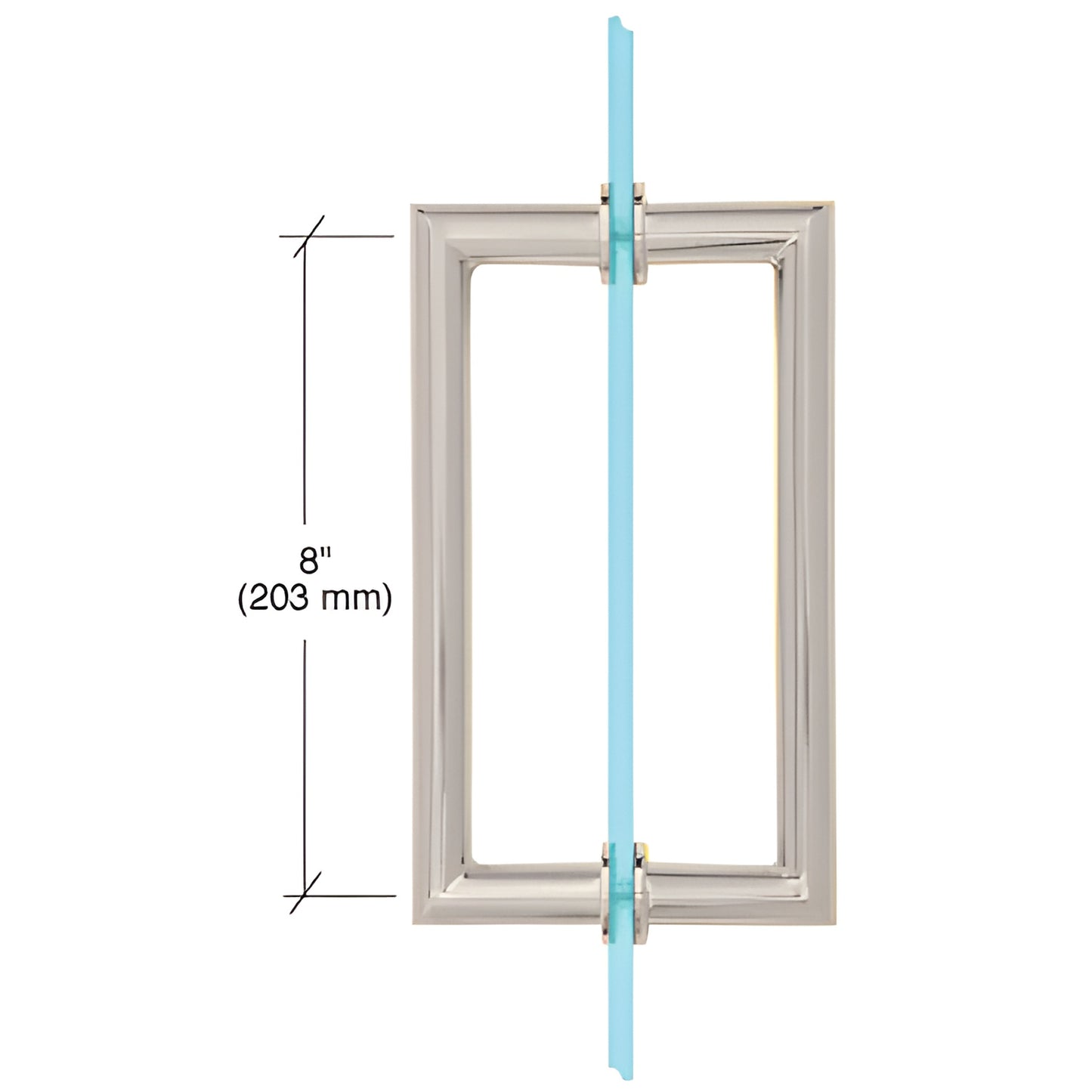 MT8X8SN satin-nickel mitered-corner rectangular back-to-back glass door pull handle, 8" center-to-center, brass tubing