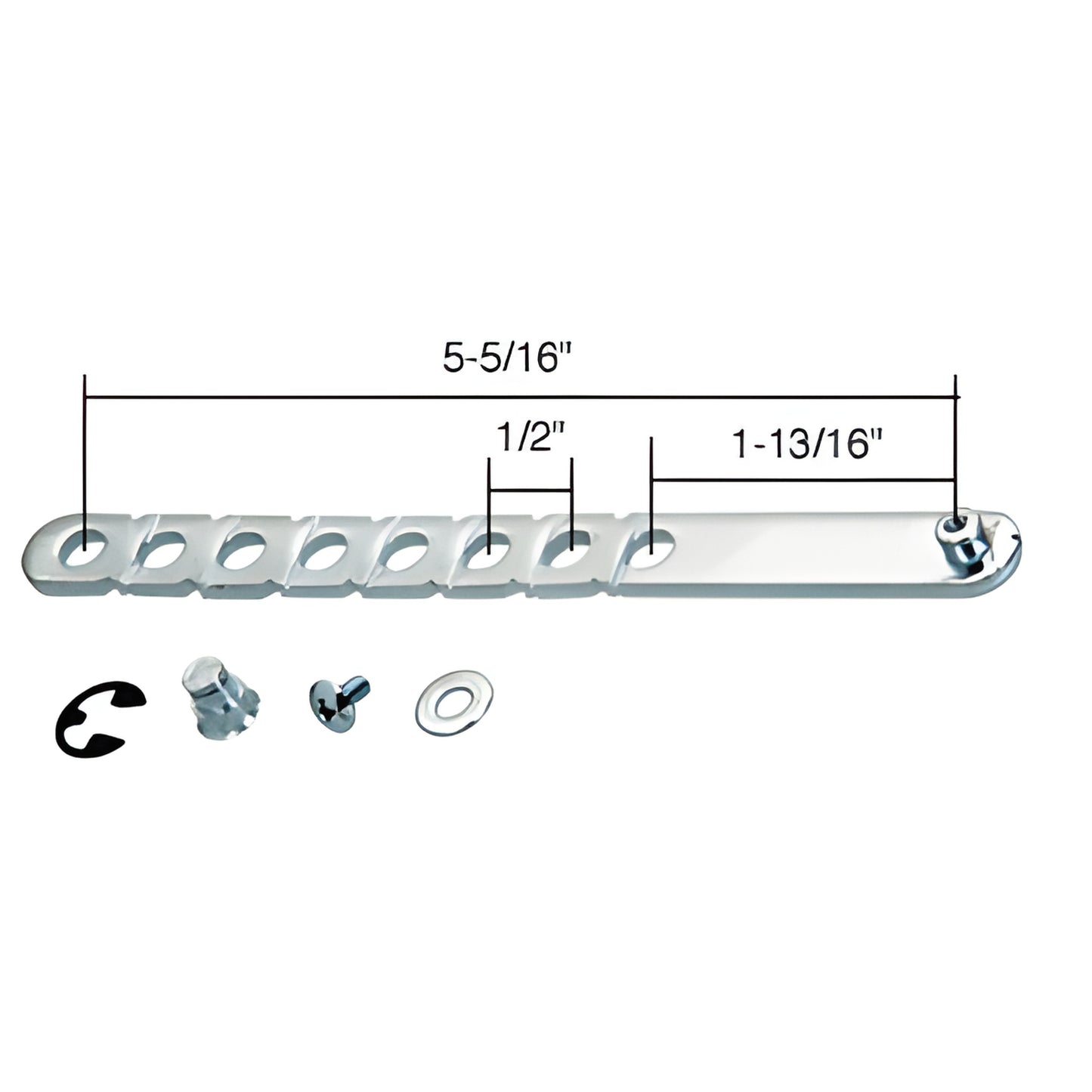Steel universal break-away jalousie window link arm (5-5/16") with 1/2" break segments and included hardware
