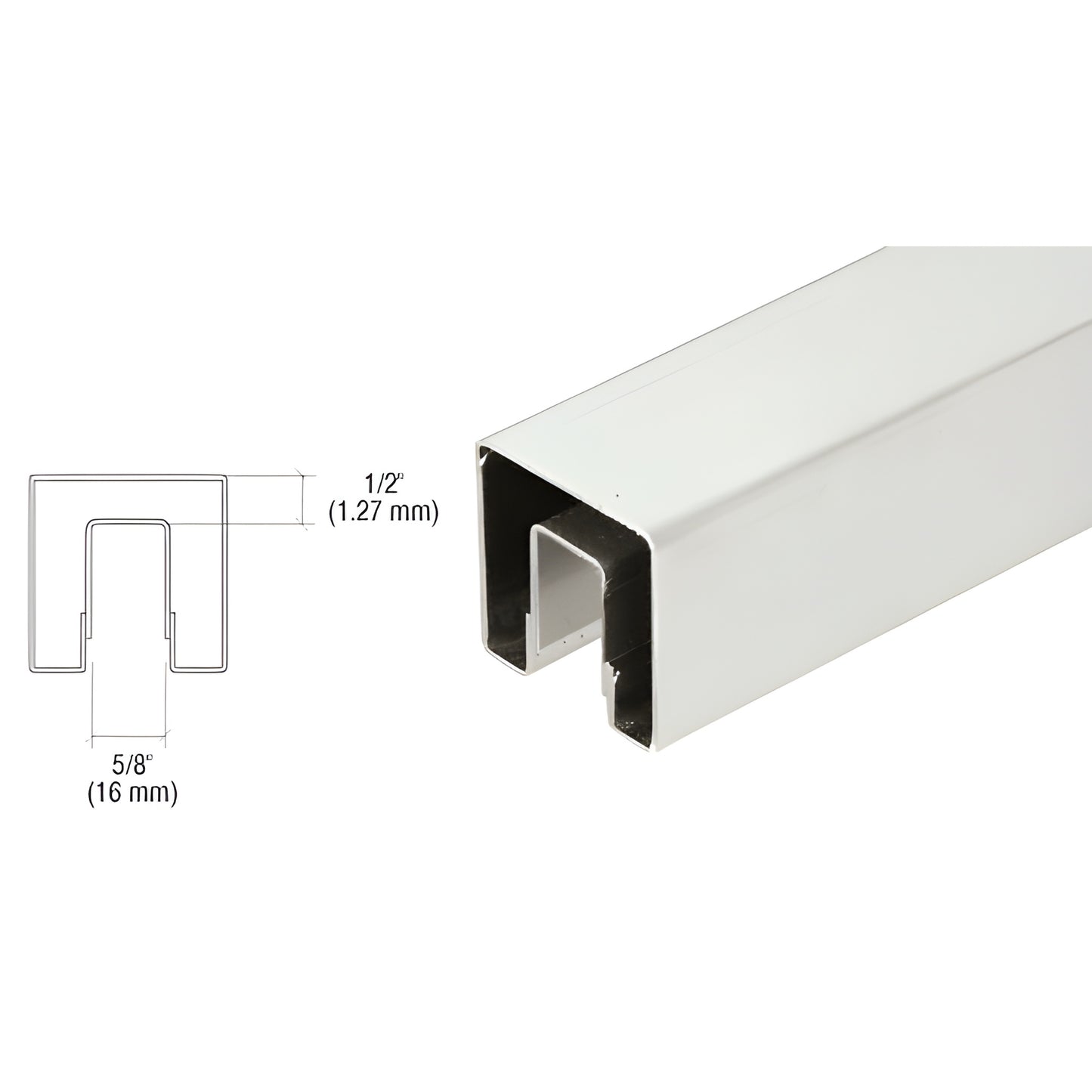 GRS15BS brushed stainless steel 1-1/2 in square cap rail for 1/2 in glass, internal channel, 120 in length