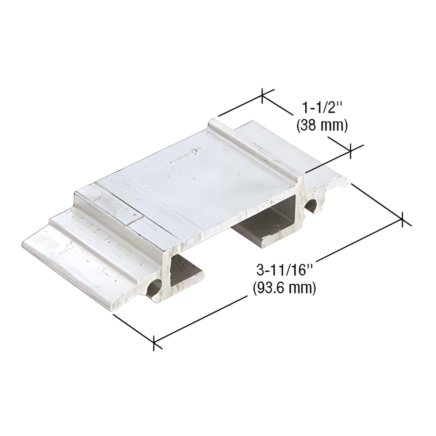 AP764 mill aluminum horizontal anchor clip, double channel profile shown with dimension callouts (93.6 38 mm)