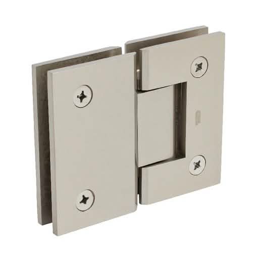 Brushed Nickel Geneva 580 Glass-to-Glass Hinge with 5° Offset - Sleek and Durable Design
