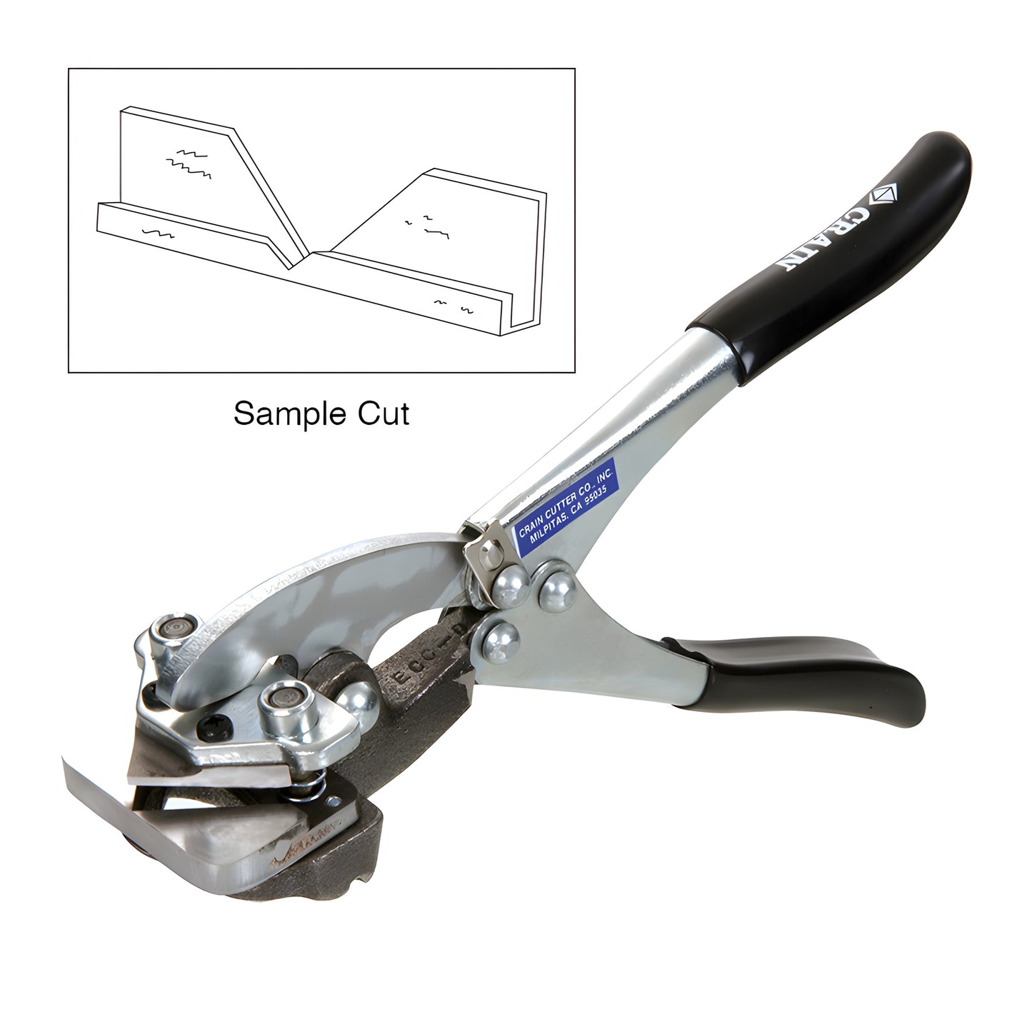MT702 single-cut miter tool, handheld plier-style cutter with chrome body and black grips for stainless-steel trim.