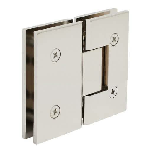 CRL Polished Nickel Vienna 180 Series Glass-to-Glass Hinge for seamless shower doors.