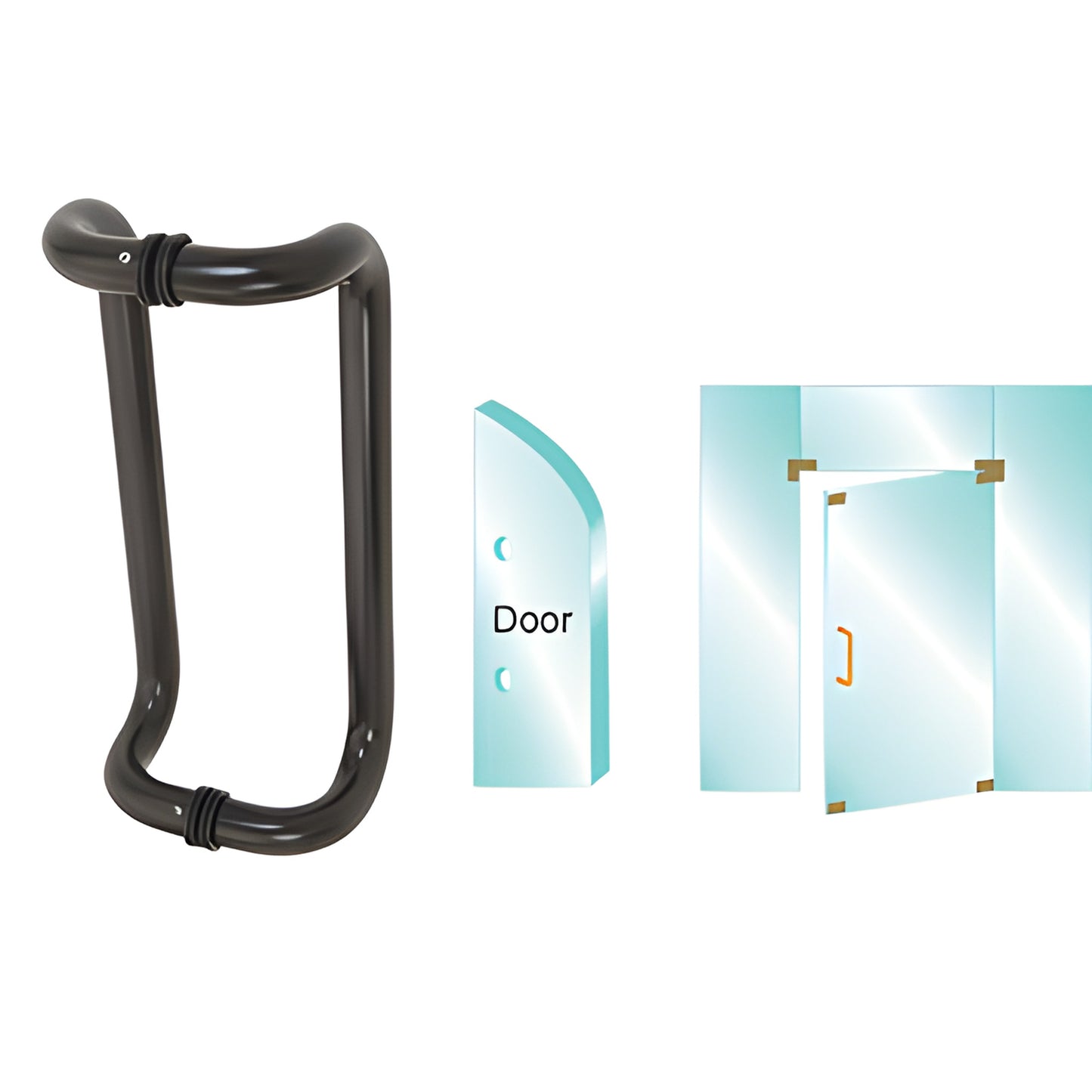 CD10X10DU black bronze glass-mounted tubular pull handle, 1 in dia, 10 in center-to-center, for 3/8-3/4 in tempered glass